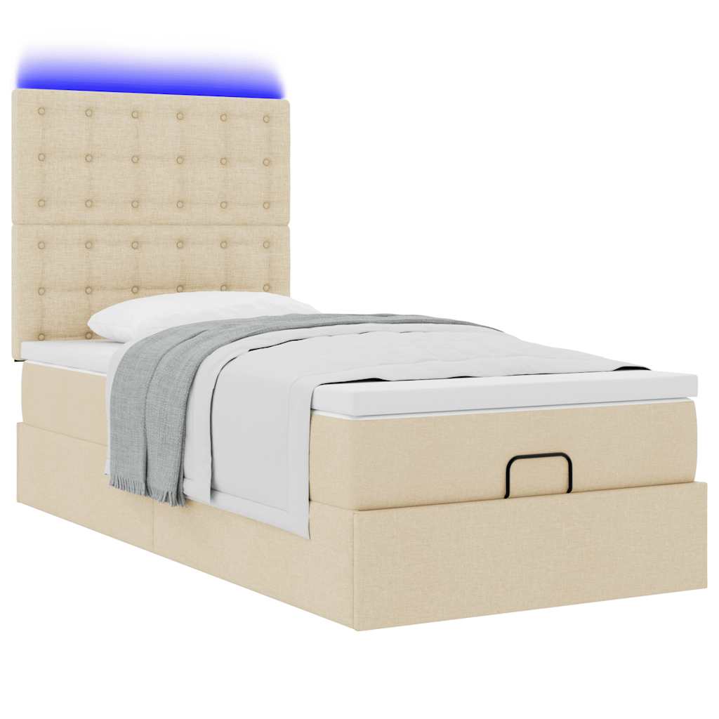 Lit ottoman avec matelas et LED crème 90x200 cm tissu - XIOS