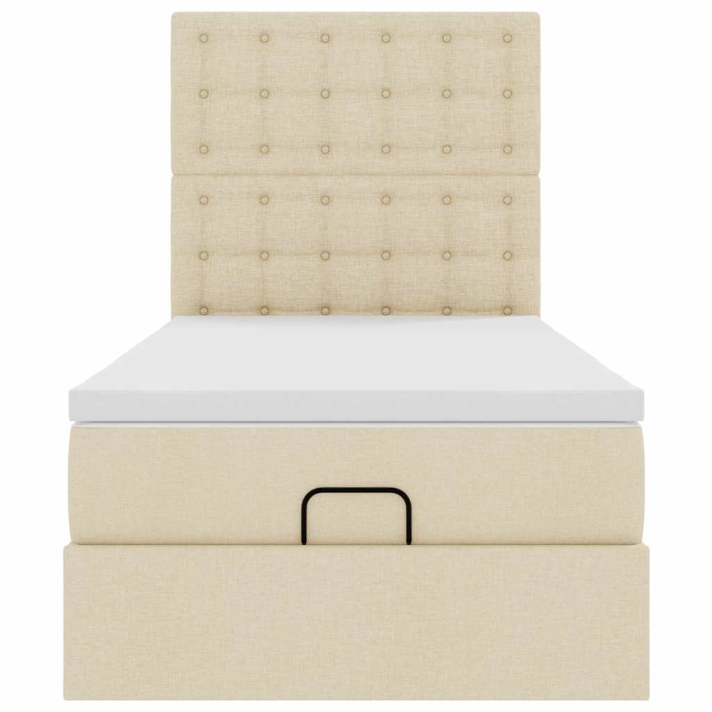 Lit ottoman avec matelas et LED crème 90x200 cm tissu - XIOS