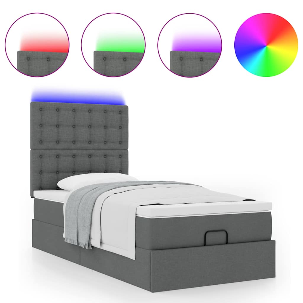 Cadre de lit ottoman avec matelas gris foncé 100x200 cm tissu - XIOS