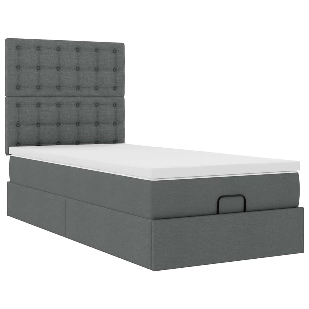 Cadre de lit ottoman avec matelas gris foncé 100x200 cm tissu - XIOS