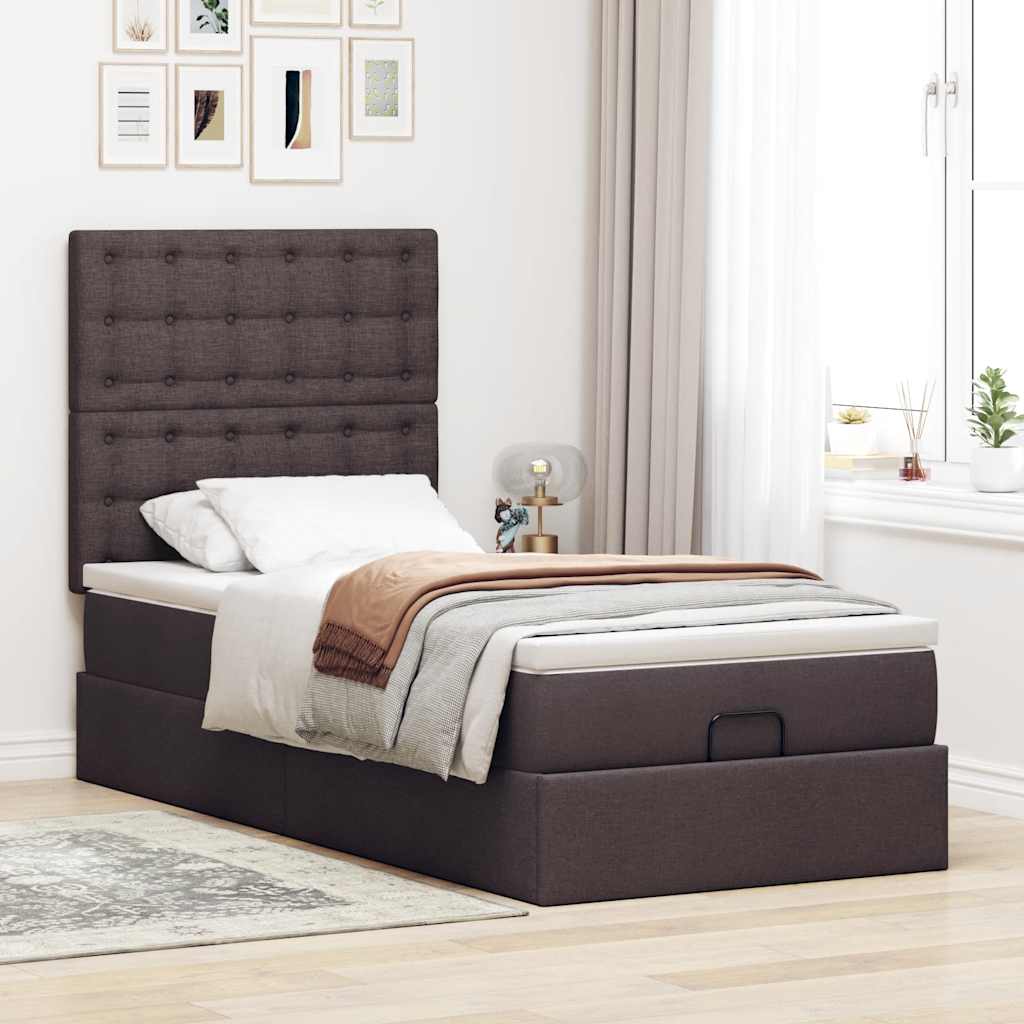 Cadre de lit ottoman avec matelas marron foncé 100x200 cm tissu - XIOS
