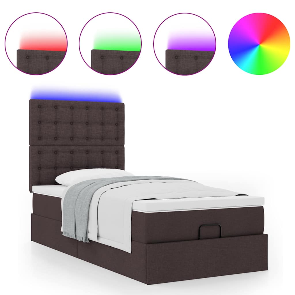 Cadre de lit ottoman avec matelas marron foncé 100x200 cm tissu - XIOS