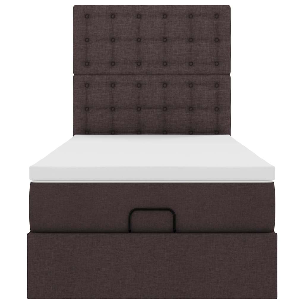 Cadre de lit ottoman avec matelas marron foncé 100x200 cm tissu - XIOS