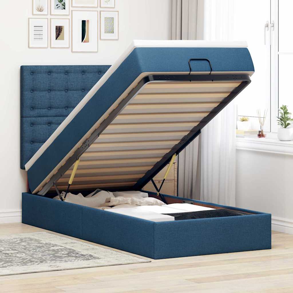 Lit ottoman avec matelas et LED Bleu 100x200 cm Tissu - XIOS