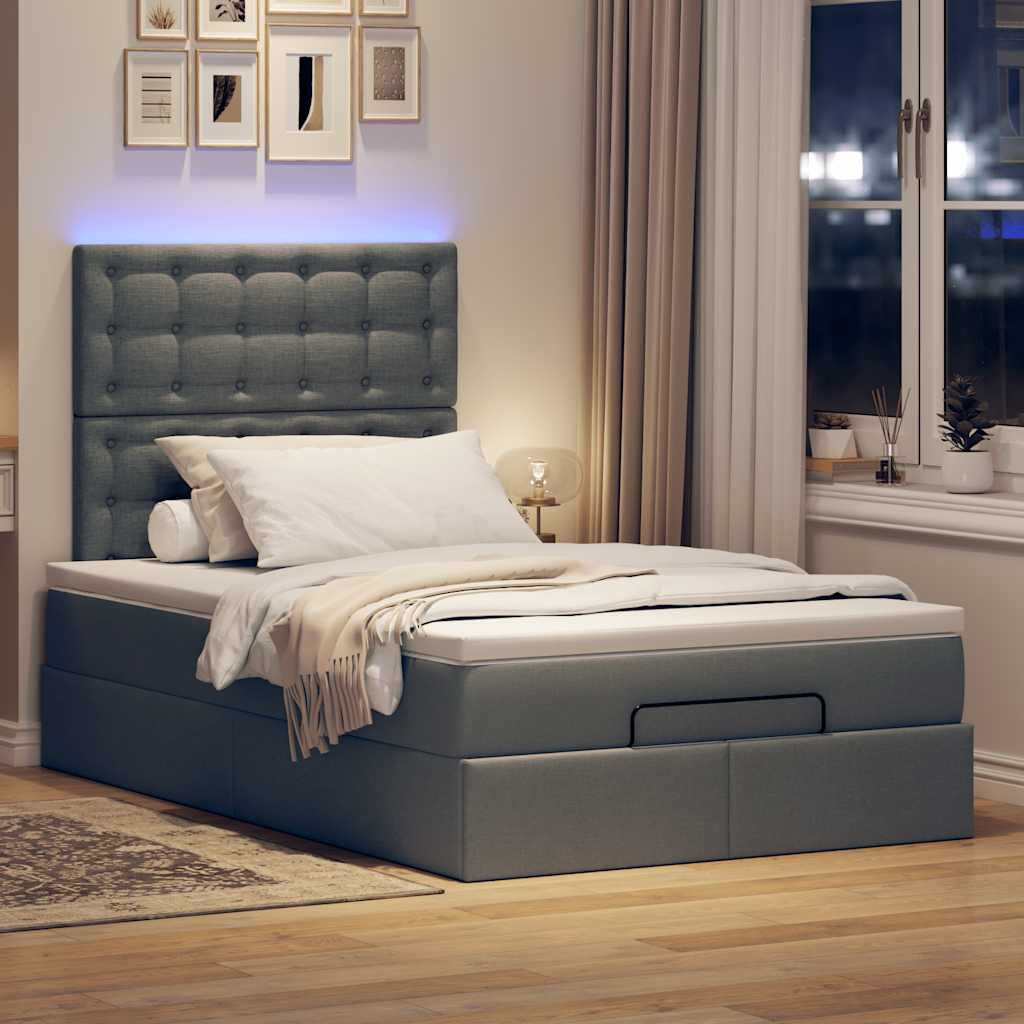 Cadre de lit ottoman avec matelas gris foncé 120x190 cm tissu - XIOS