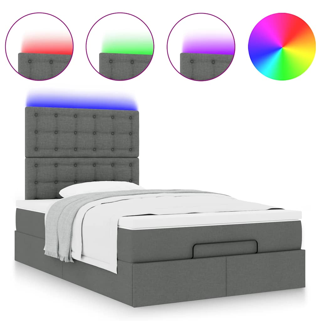 Cadre de lit ottoman avec matelas gris foncé 120x190 cm tissu - XIOS