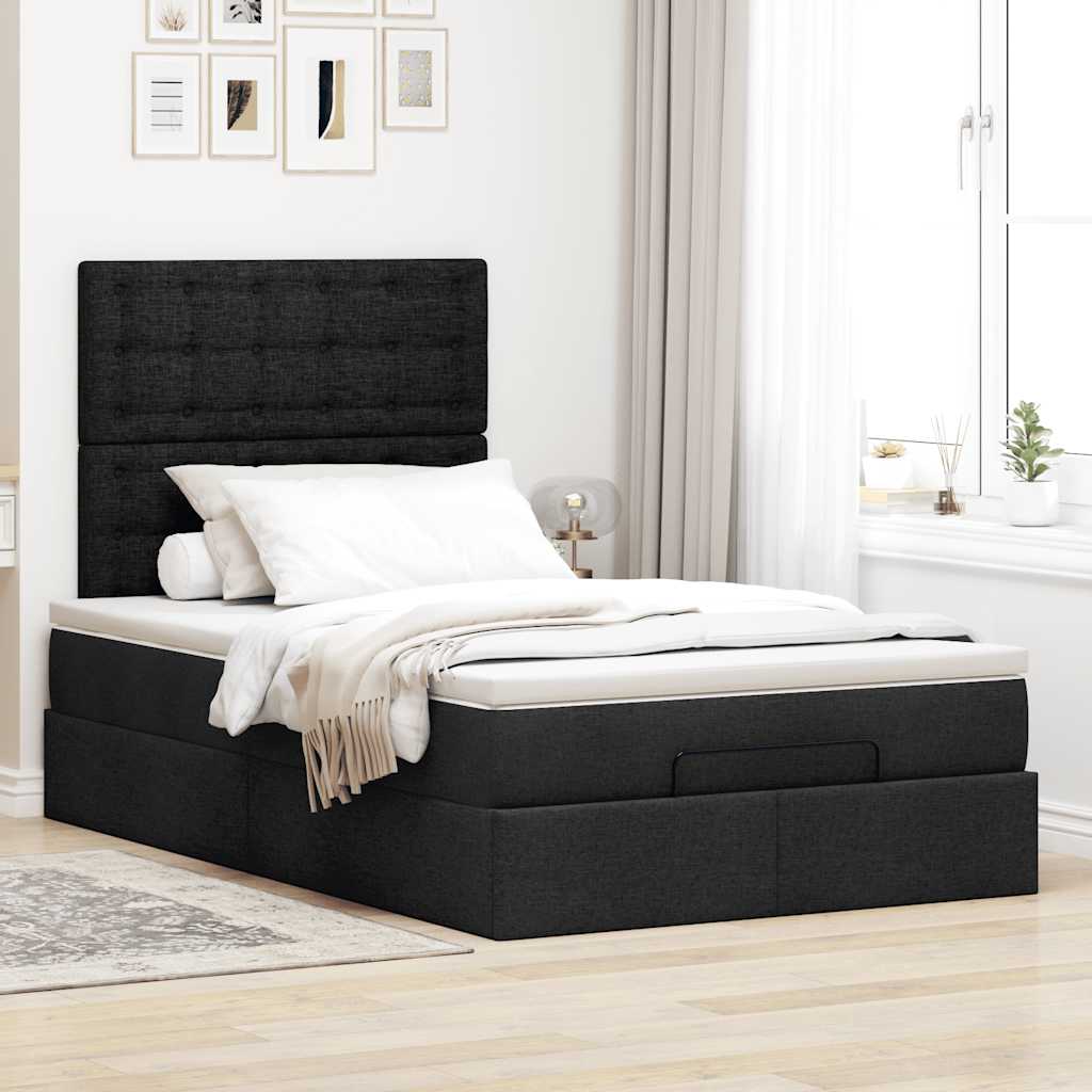 Cadre de lit ottoman avec matelas noir 120x190 cm tissu - XIOS