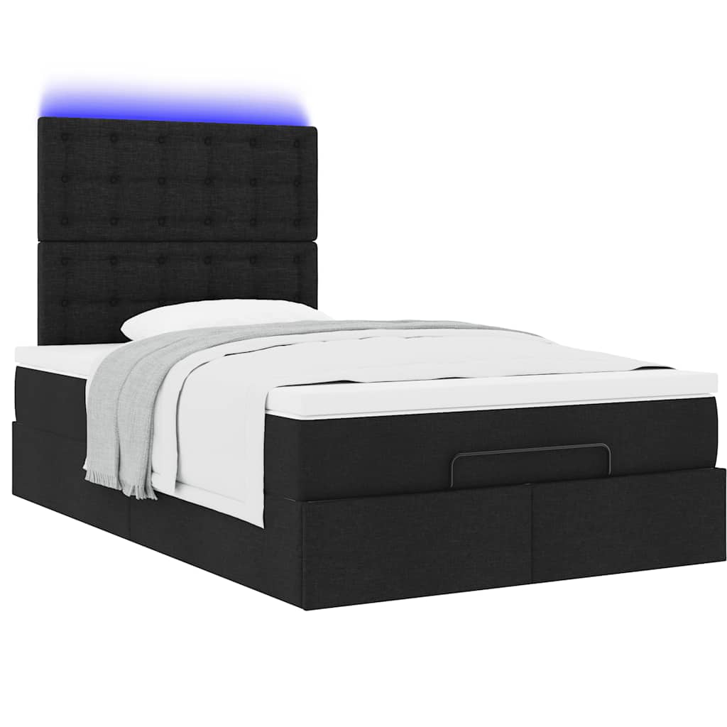 Cadre de lit ottoman avec matelas noir 120x190 cm tissu - XIOS
