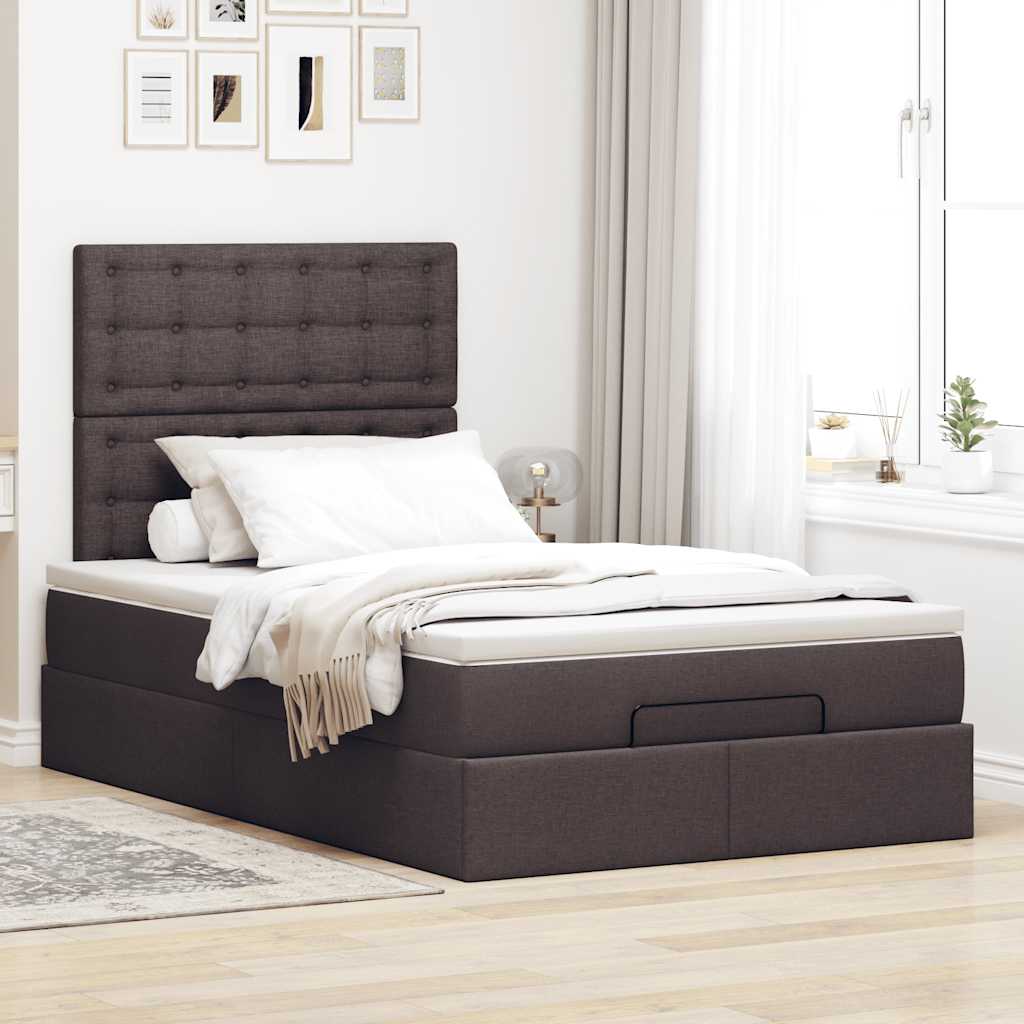 Cadre de lit ottoman avec matelas marron foncé 120x190 cm tissu - XIOS