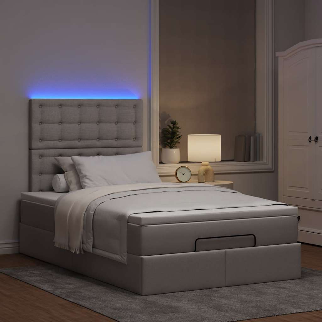 Cadre de lit ottoman avec matelas taupe 120x190 cm tissu - XIOS