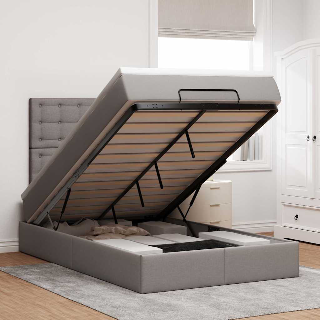 Cadre de lit ottoman avec matelas taupe 120x190 cm tissu - XIOS