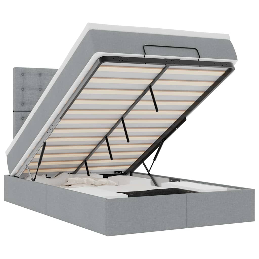 Cadre de lit ottoman et matelas gris clair 120x200 cm tissu - XIOS