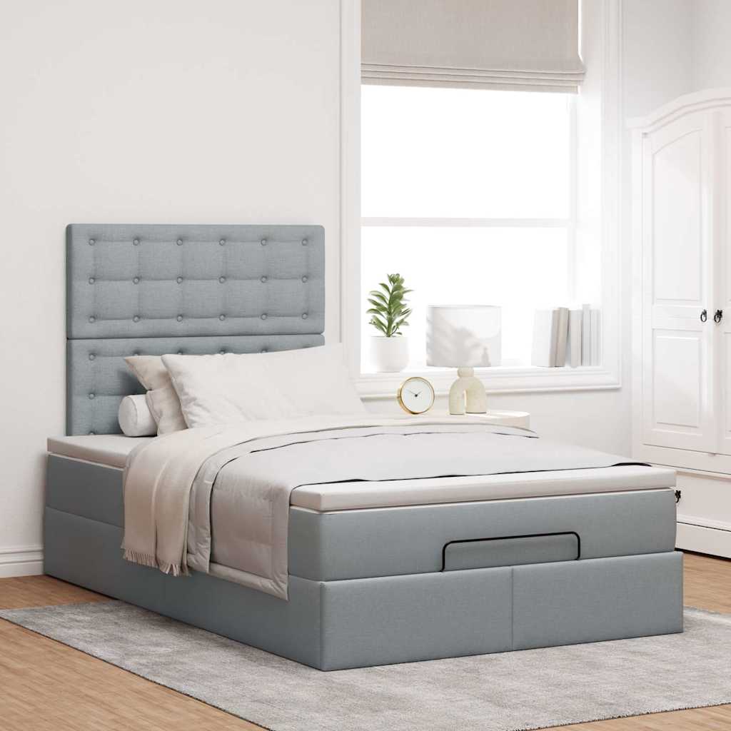 Cadre de lit ottoman et matelas gris clair 120x200 cm tissu - XIOS