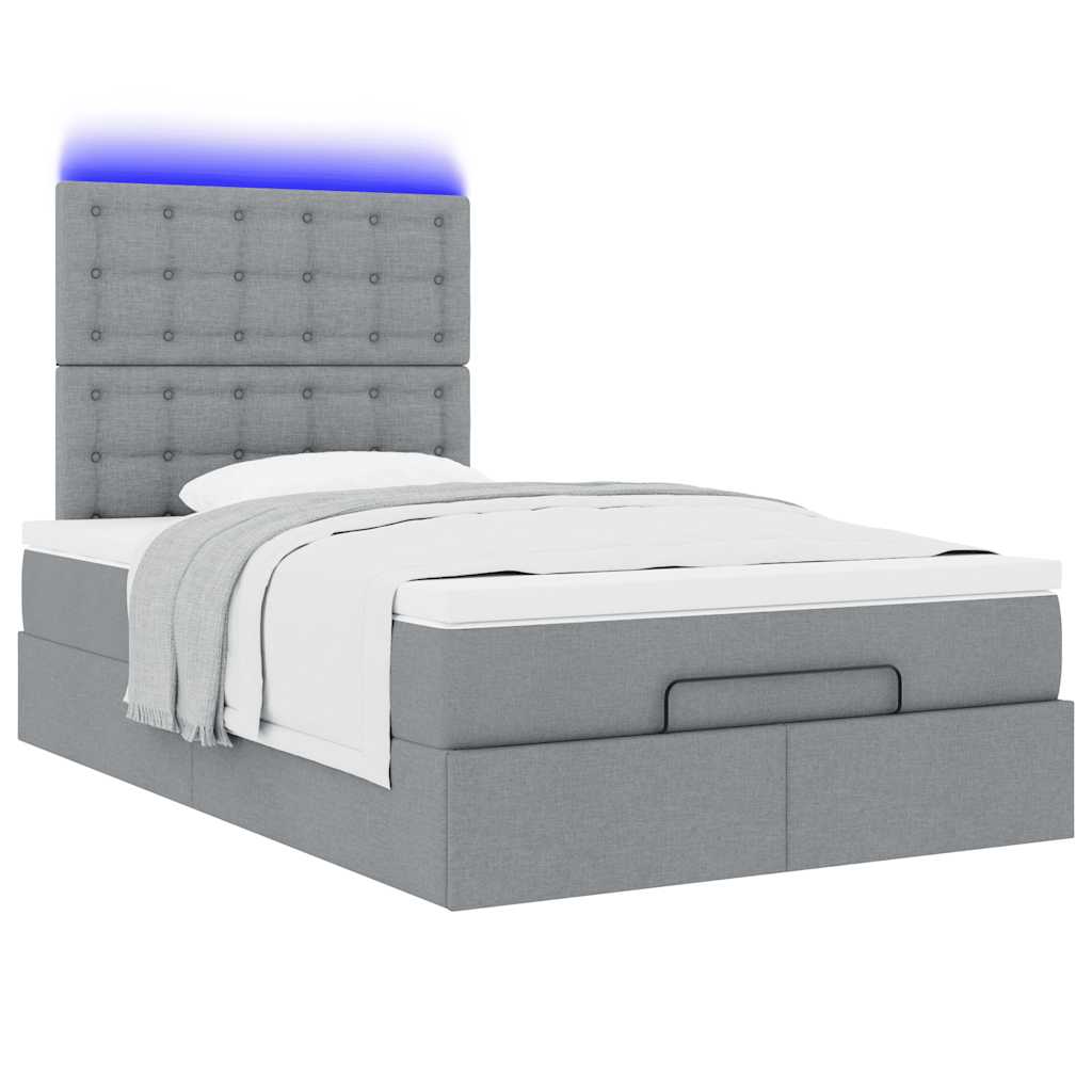 Cadre de lit ottoman et matelas gris clair 120x200 cm tissu - XIOS