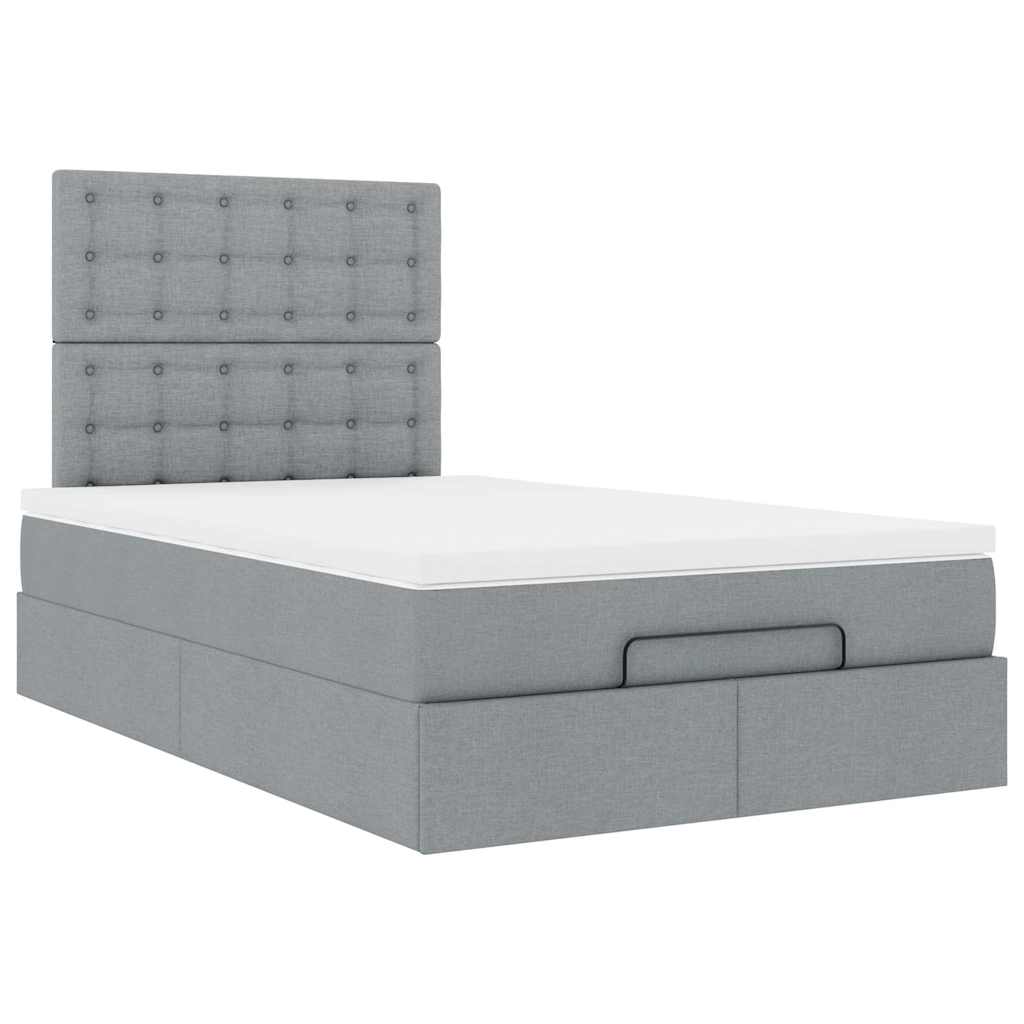 Cadre de lit ottoman et matelas gris clair 120x200 cm tissu - XIOS