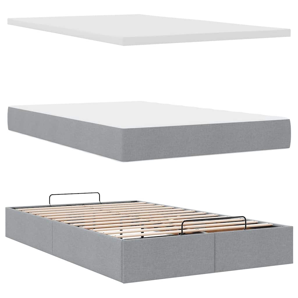 Cadre de lit ottoman et matelas gris clair 120x200 cm tissu - XIOS