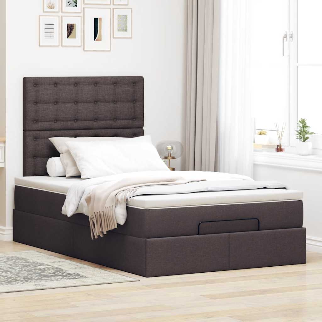 Cadre de lit ottoman avec matelas marron foncé 120x200 cm tissu