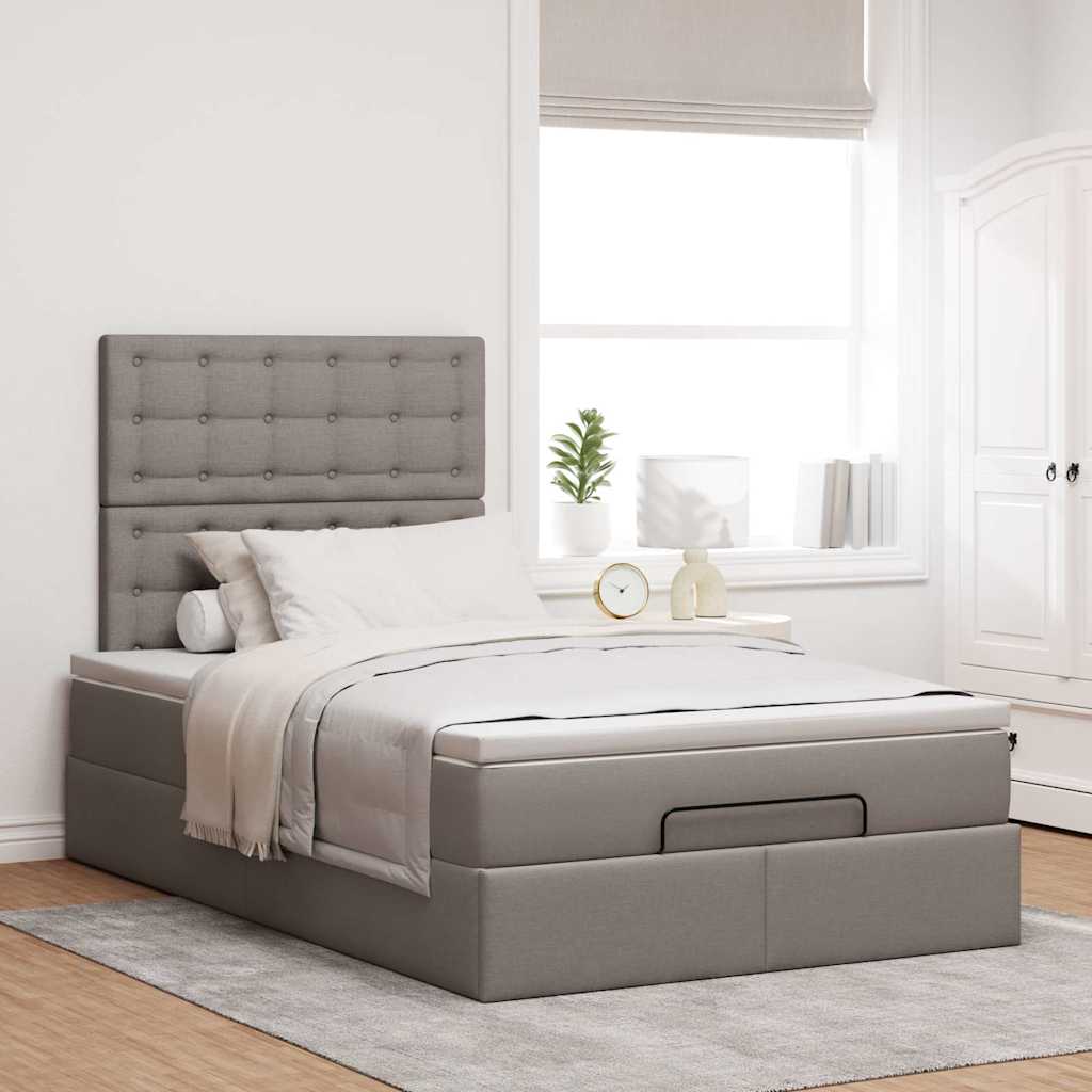 Cadre de lit ottoman avec matelas taupe 120x200 cm tissu