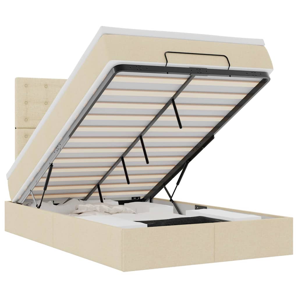 Cadre de lit ottoman avec matelas crème 120x200cm tissu