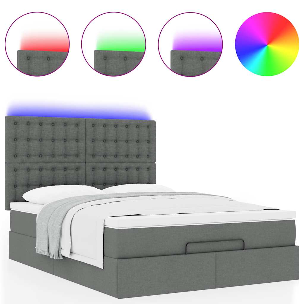 Cadre de lit ottoman avec matelas gris foncé 140x190 cm tissu - XIOS