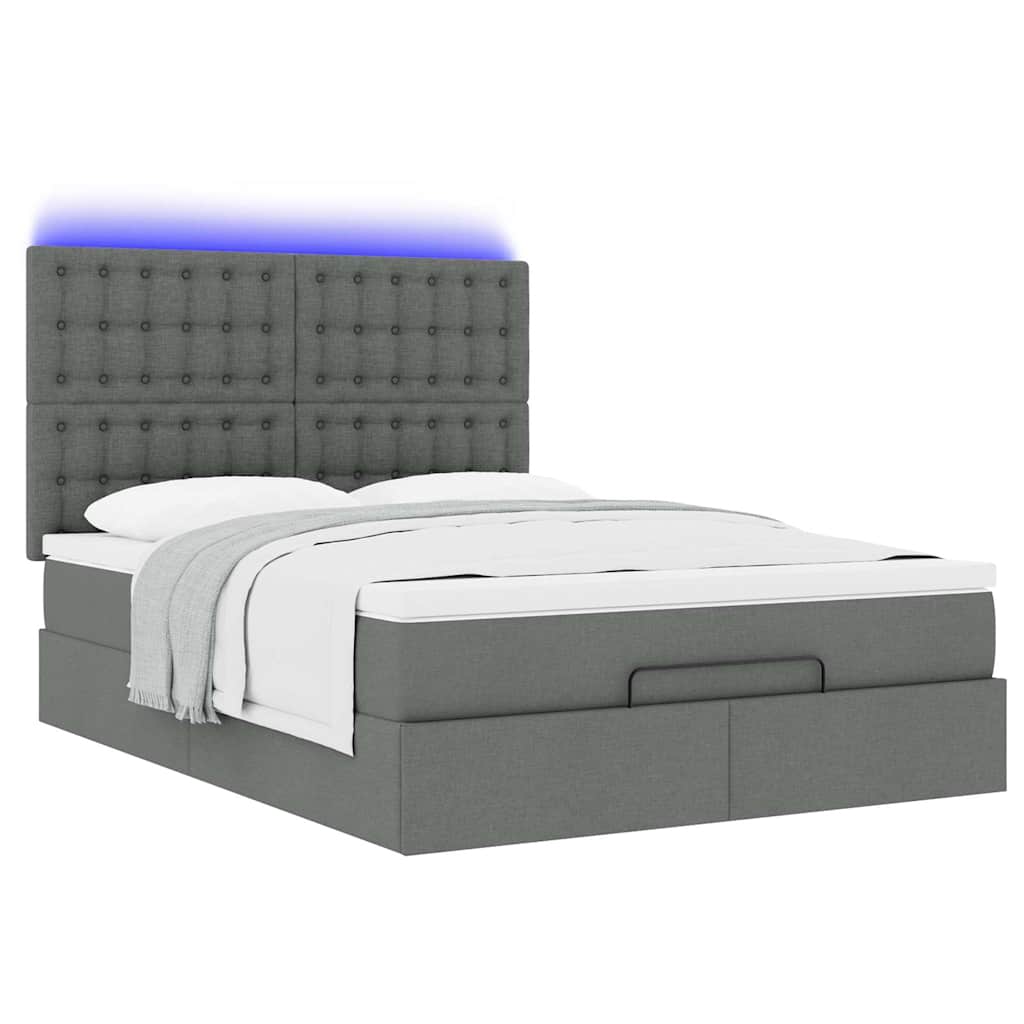 Cadre de lit ottoman avec matelas gris foncé 140x190 cm tissu - XIOS