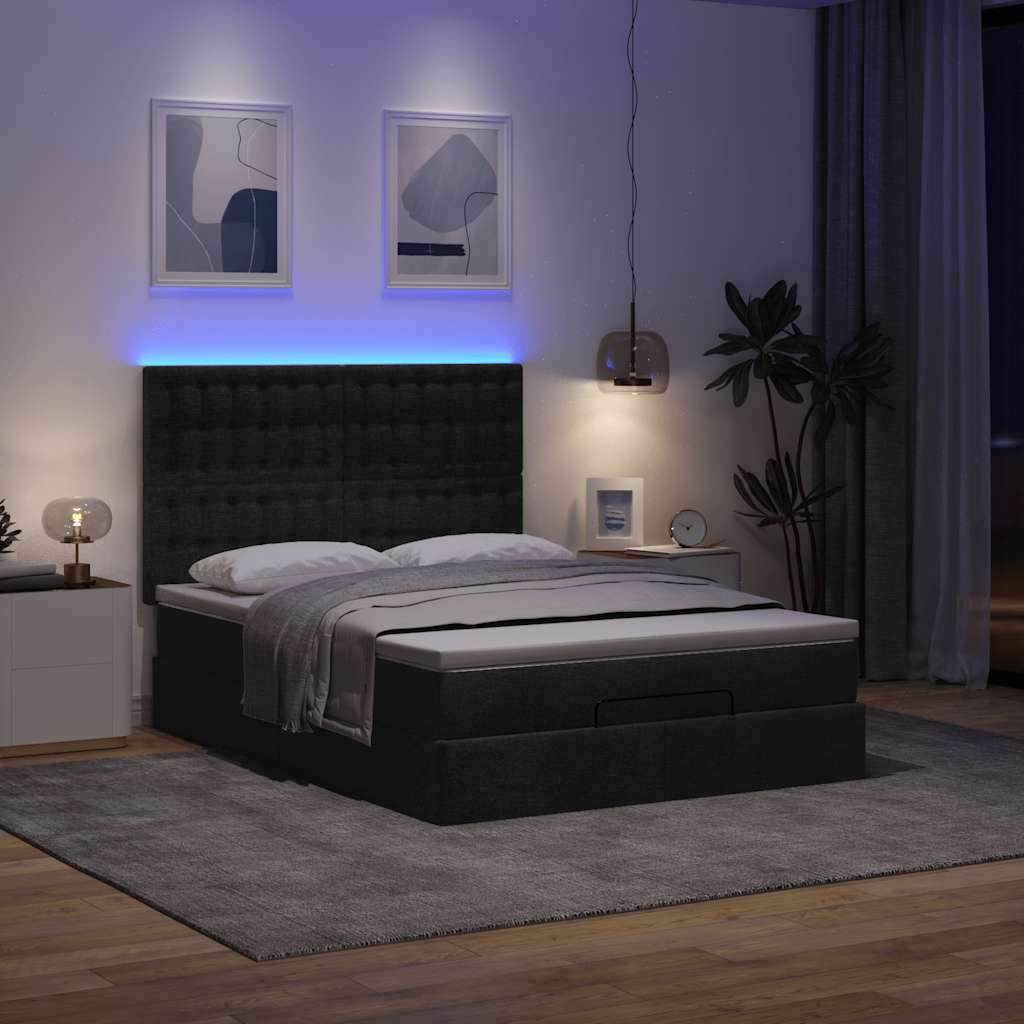 Cadre de lit ottoman avec matelas noir 140x190 cm tissu - XIOS