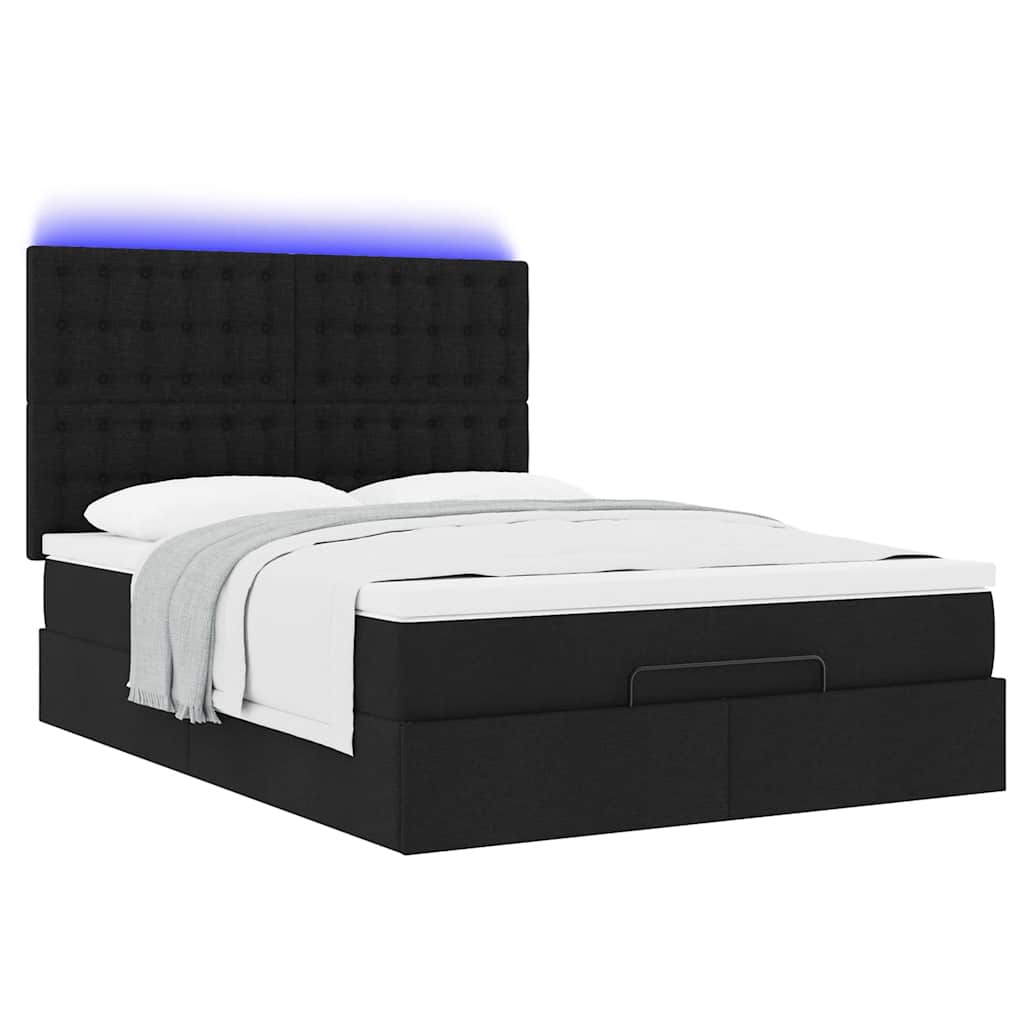 Cadre de lit ottoman avec matelas noir 140x190 cm tissu - XIOS