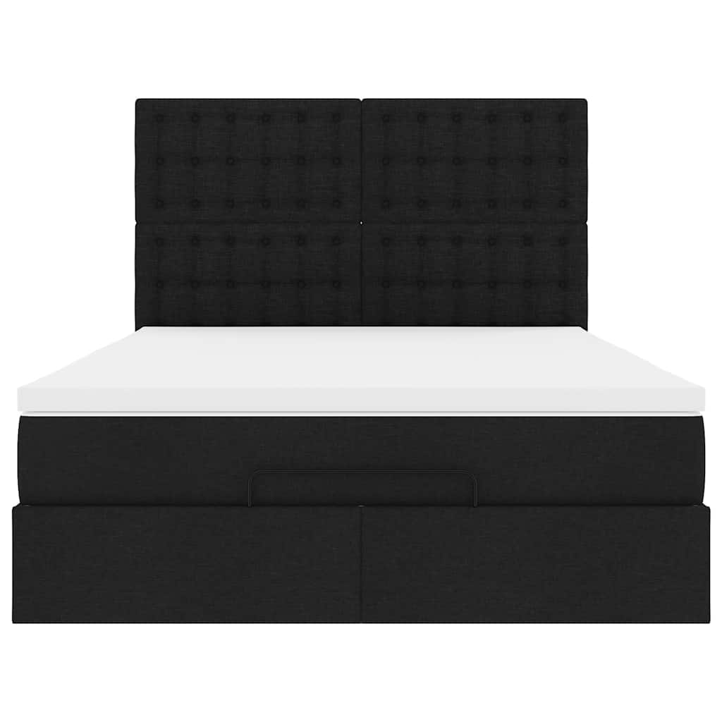 Cadre de lit ottoman avec matelas noir 140x190 cm tissu - XIOS