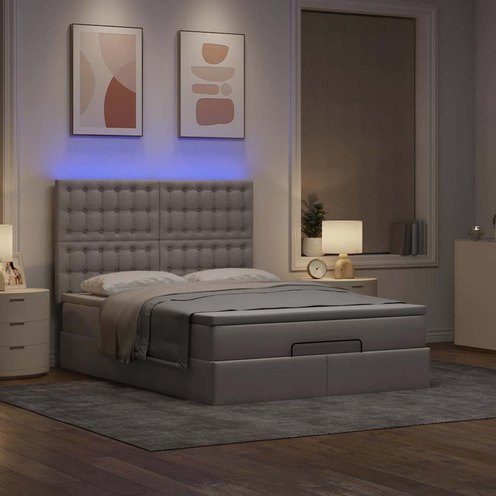 Cadre de lit ottoman avec matelas taupe 140x190 cm tissu - XIOS
