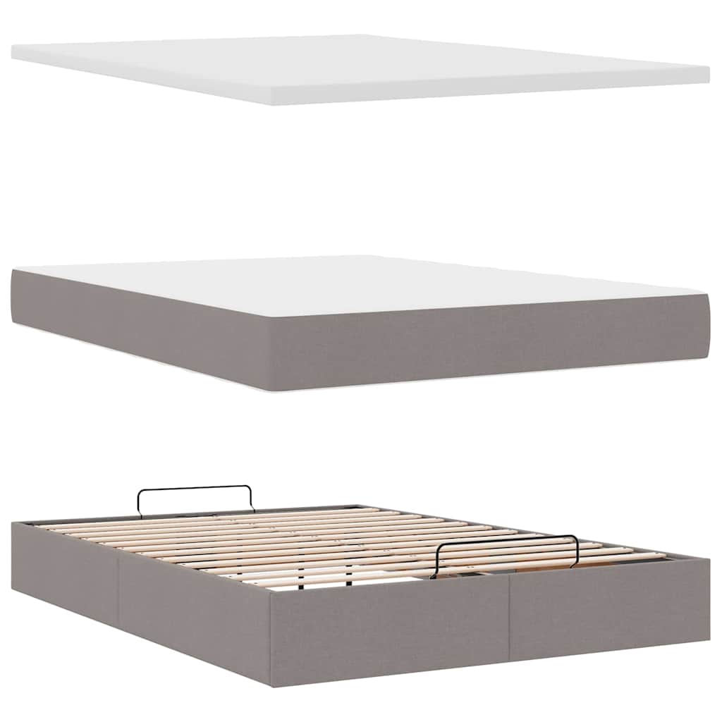 Cadre de lit ottoman avec matelas taupe 140x190 cm tissu - XIOS