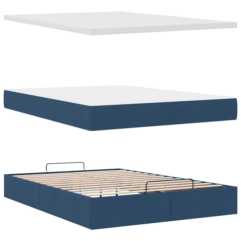 Cadre de lit ottoman avec matelas bleu 140x190 cm tissu - XIOS