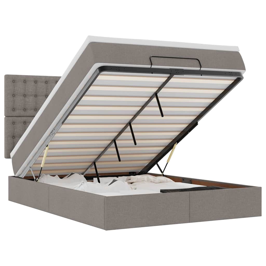 Cadre de lit ottoman avec matelas taupe 140x200 cm tissu - XIOS