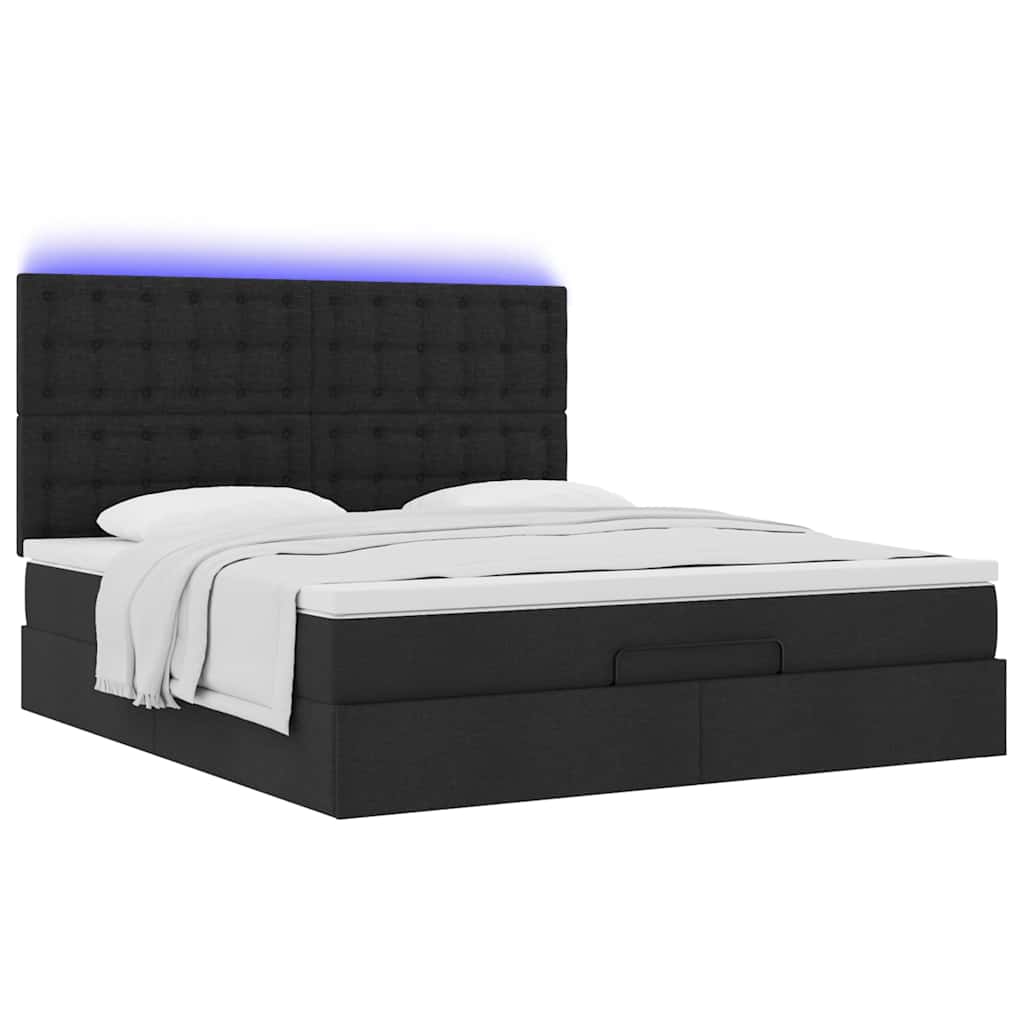 Cadre de lit ottoman avec matelas noir 160x200 cm tissu - XIOS