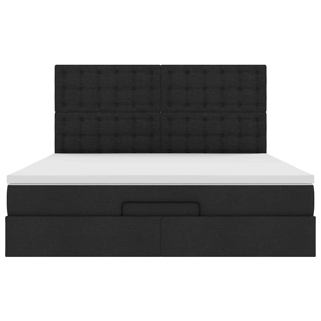 Cadre de lit ottoman avec matelas noir 160x200 cm tissu - XIOS