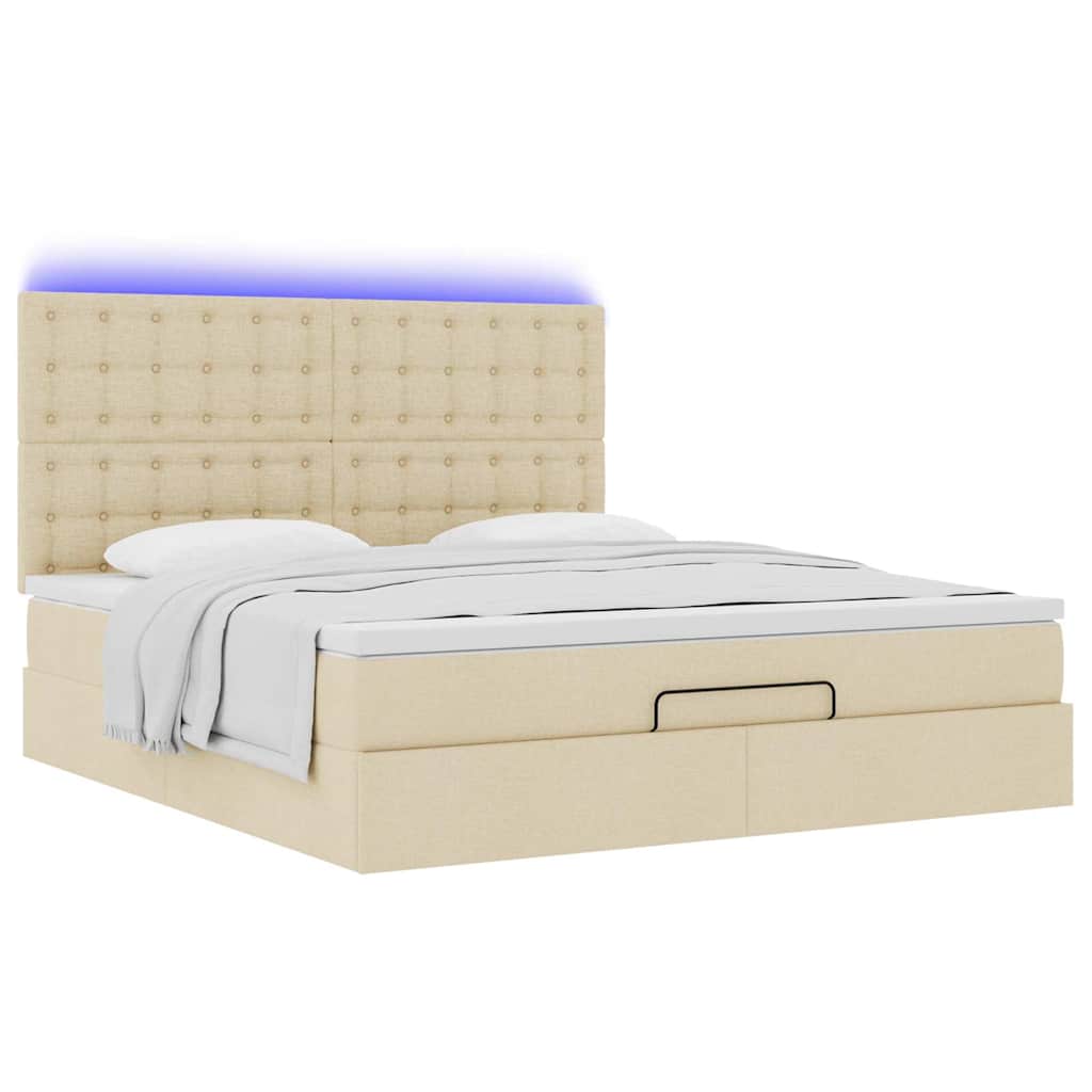 Cadre de lit ottoman avec matelas crème 160x200 cm tissu - XIOS