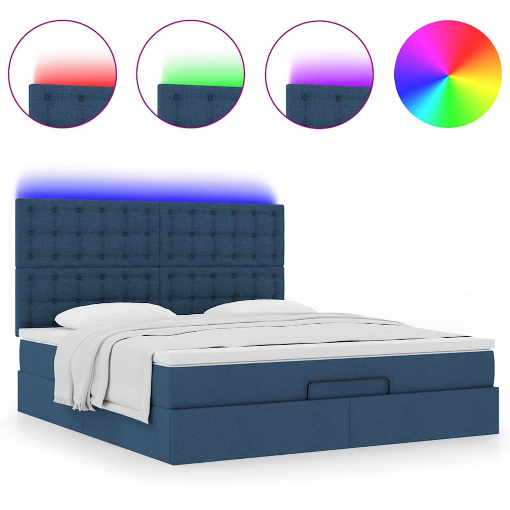 Cadre de lit ottoman avec matelas bleu 180x200 cm tissu - XIOS