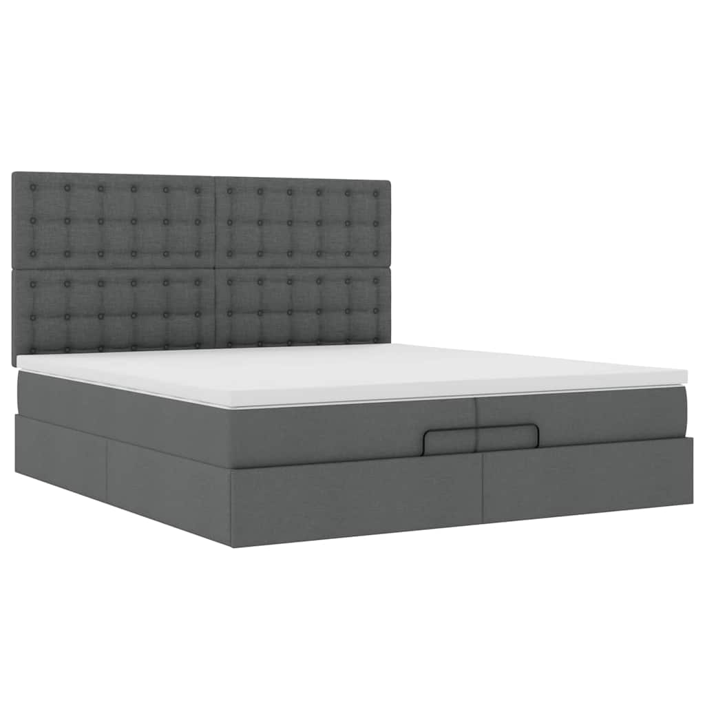 Cadre de lit ottoman avec matelas gris foncé 200x200cm tissu - XIOS