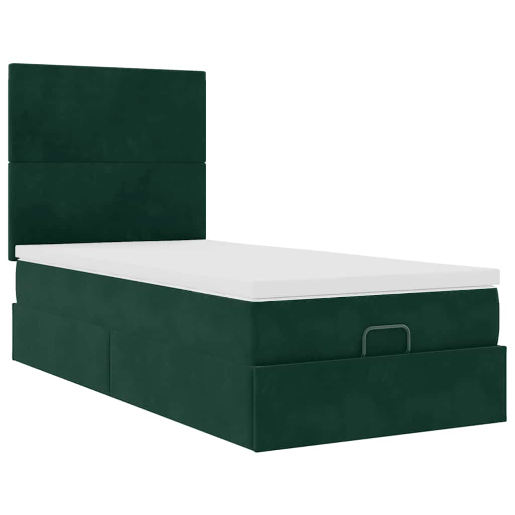Cadre de lit ottoman avec matelas vert foncé 80x200 cm velours - XIOS