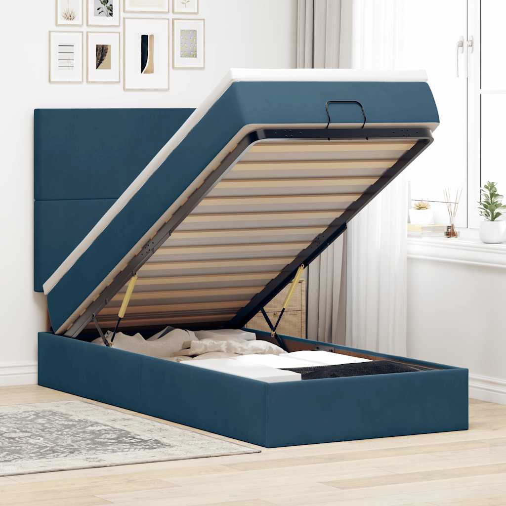 Cadre de lit ottoman avec matelas bleu foncé 80x200 cm velours - XIOS