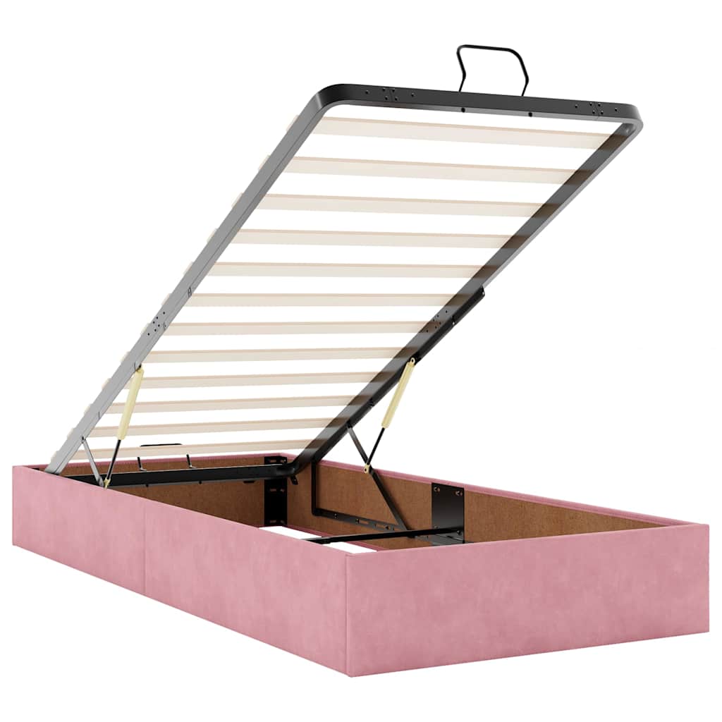 Cadre de lit ottoman avec matelas rose 80x200 cm velours - XIOS