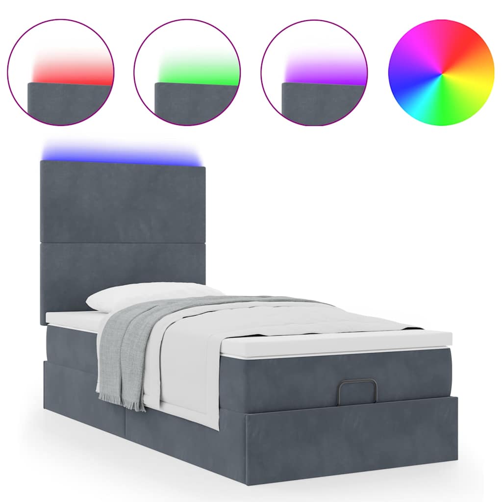 Cadre de lit ottoman avec matelas gris foncé 90x190 cm velours - XIOS