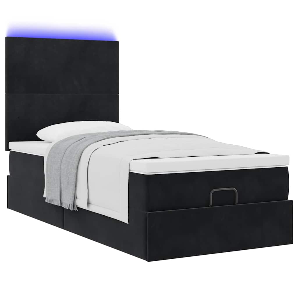 Cadre de lit ottoman avec matelas noir 90x190 cm velours - XIOS