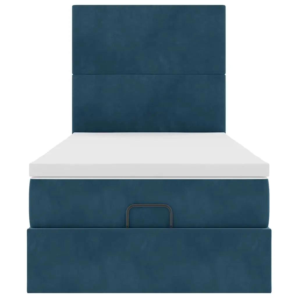 Cadre de lit ottoman avec matelas bleu foncé 90x190 cm velours - XIOS