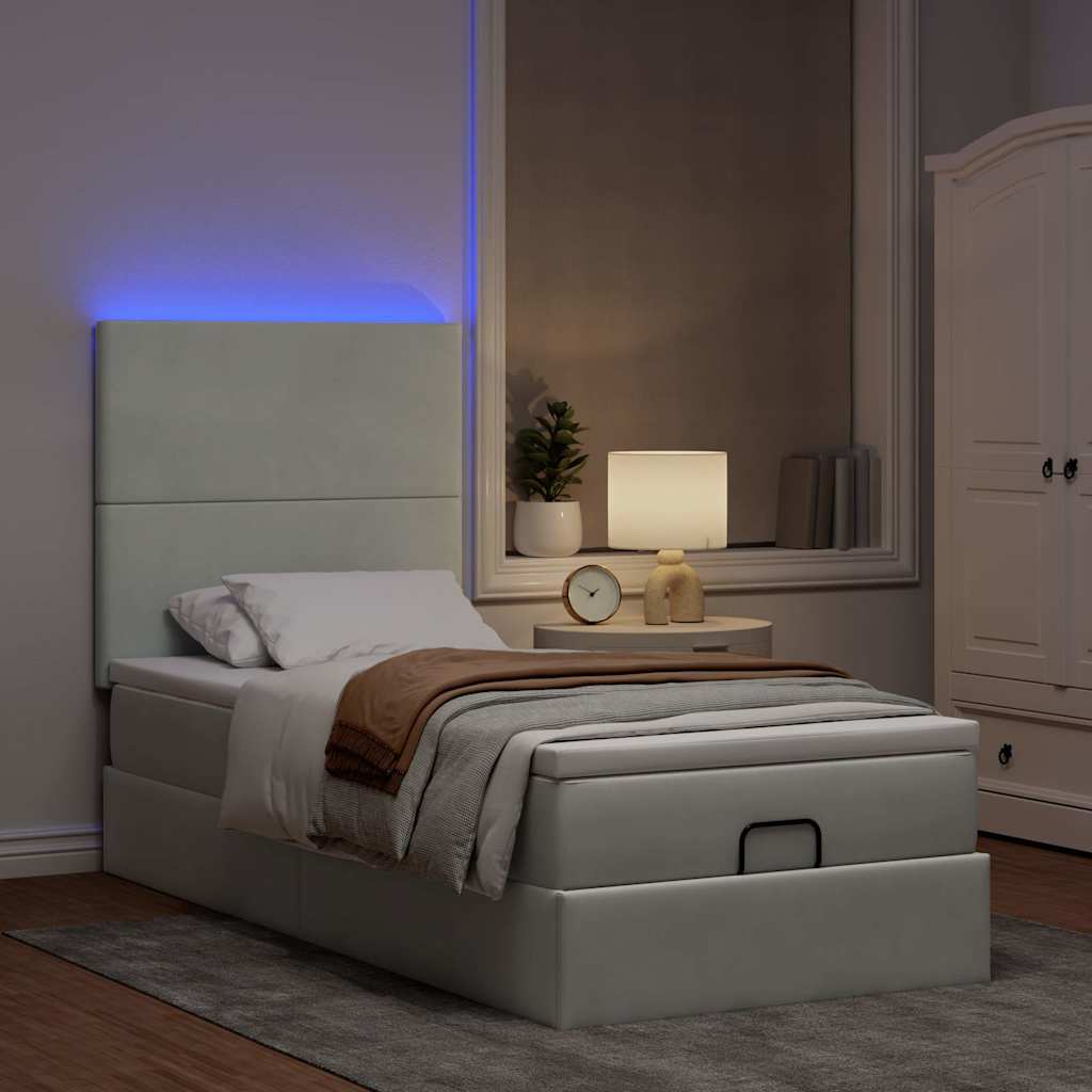 Cadre de lit ottoman et matelas gris clair 90x200 cm velours - XIOS