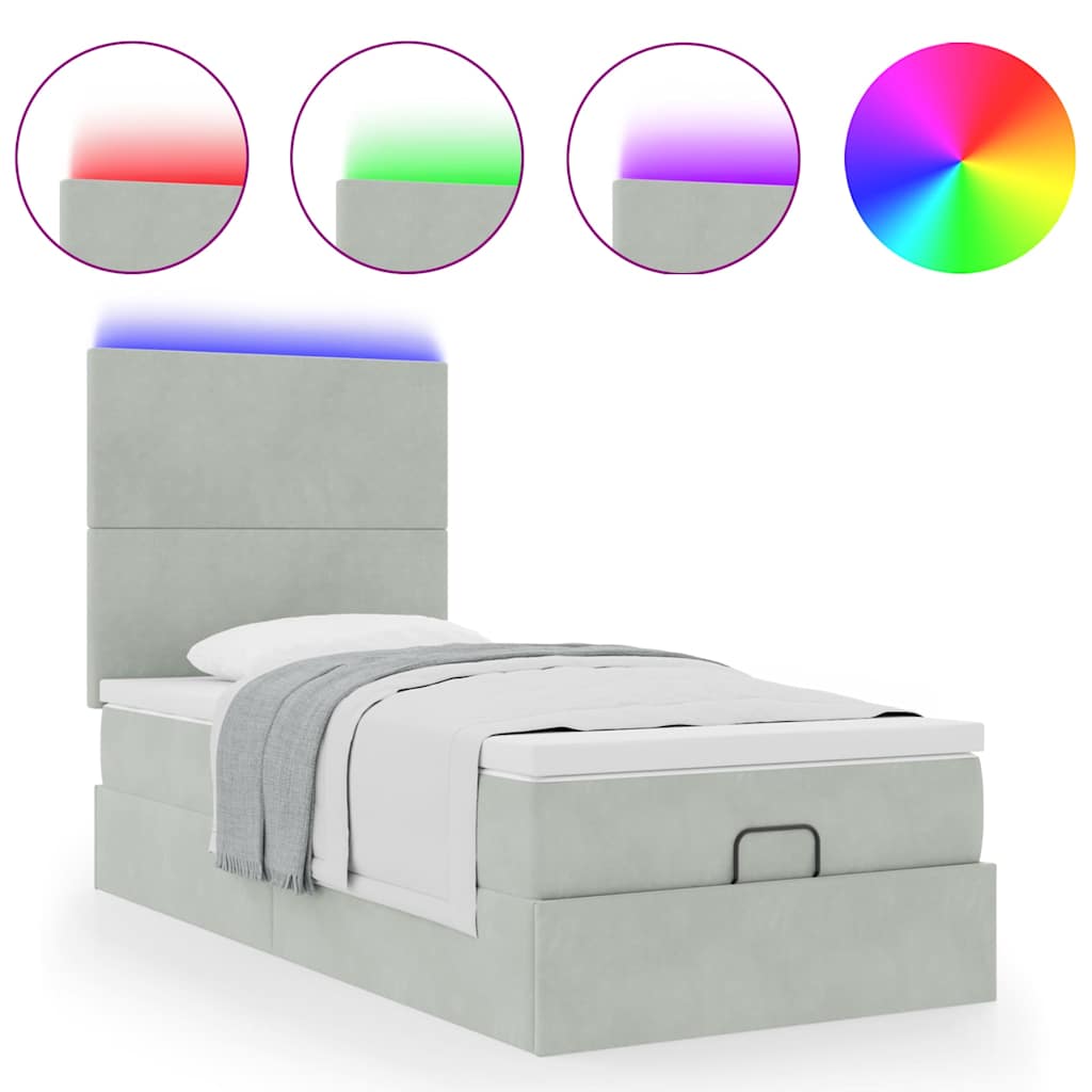 Cadre de lit ottoman et matelas gris clair 90x200 cm velours - XIOS