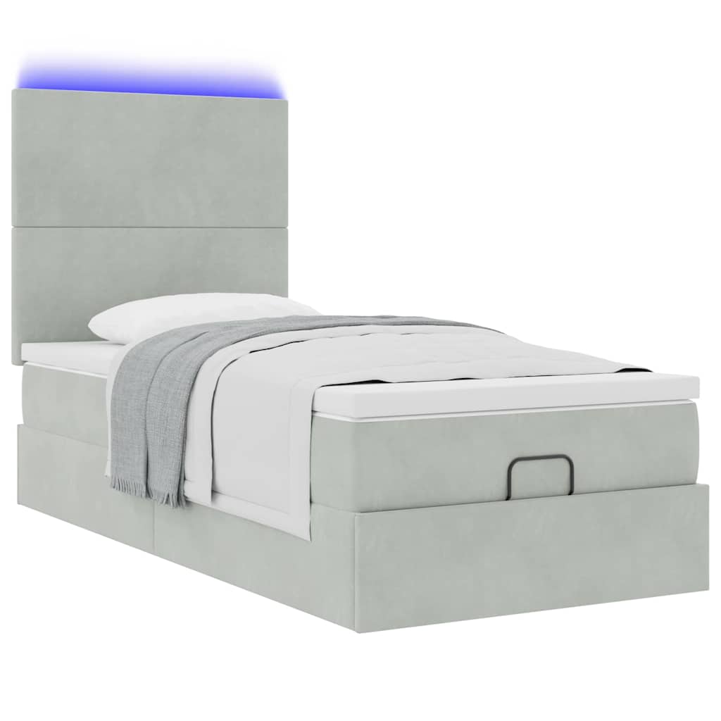 Cadre de lit ottoman et matelas gris clair 90x200 cm velours - XIOS