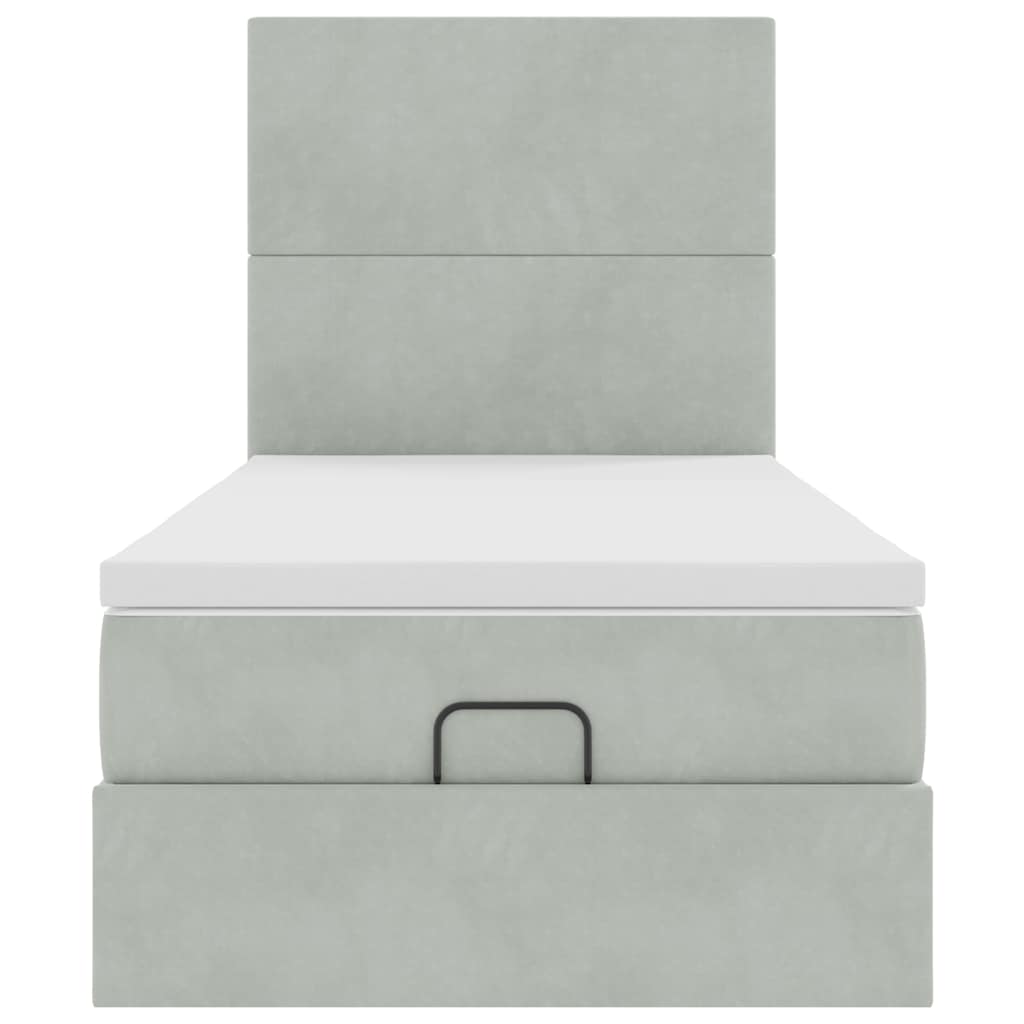 Cadre de lit ottoman et matelas gris clair 90x200 cm velours - XIOS