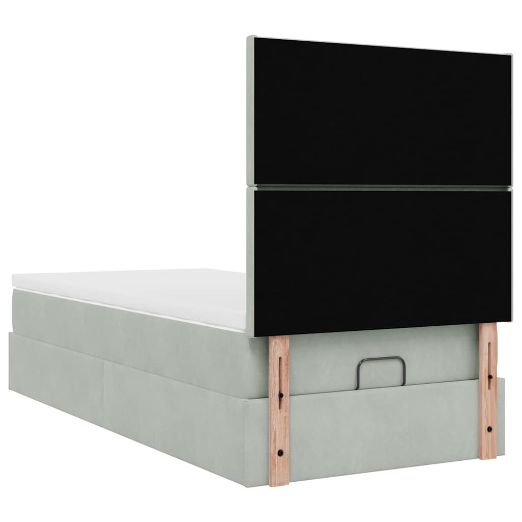 Cadre de lit ottoman et matelas gris clair 90x200 cm velours - XIOS