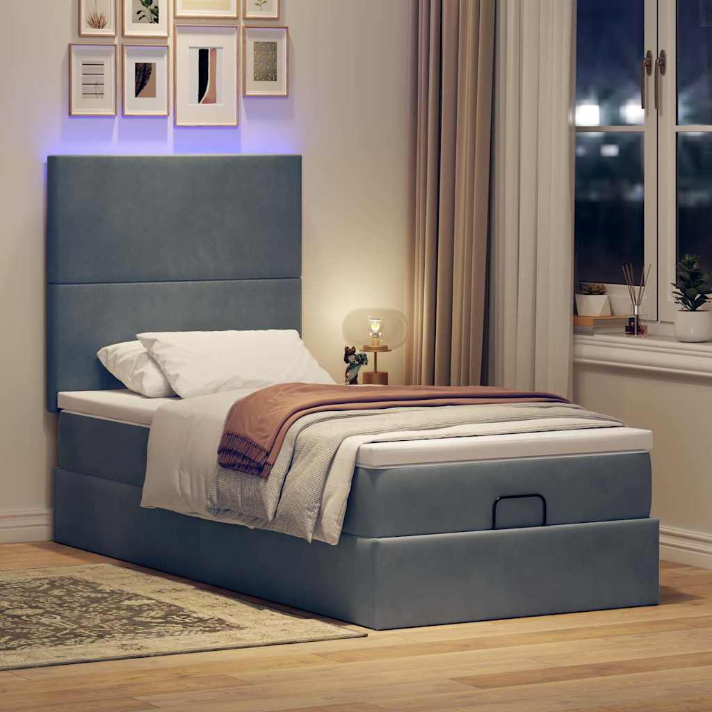 Cadre de lit ottoman et matelas gris foncé 90x200 cm velours - XIOS