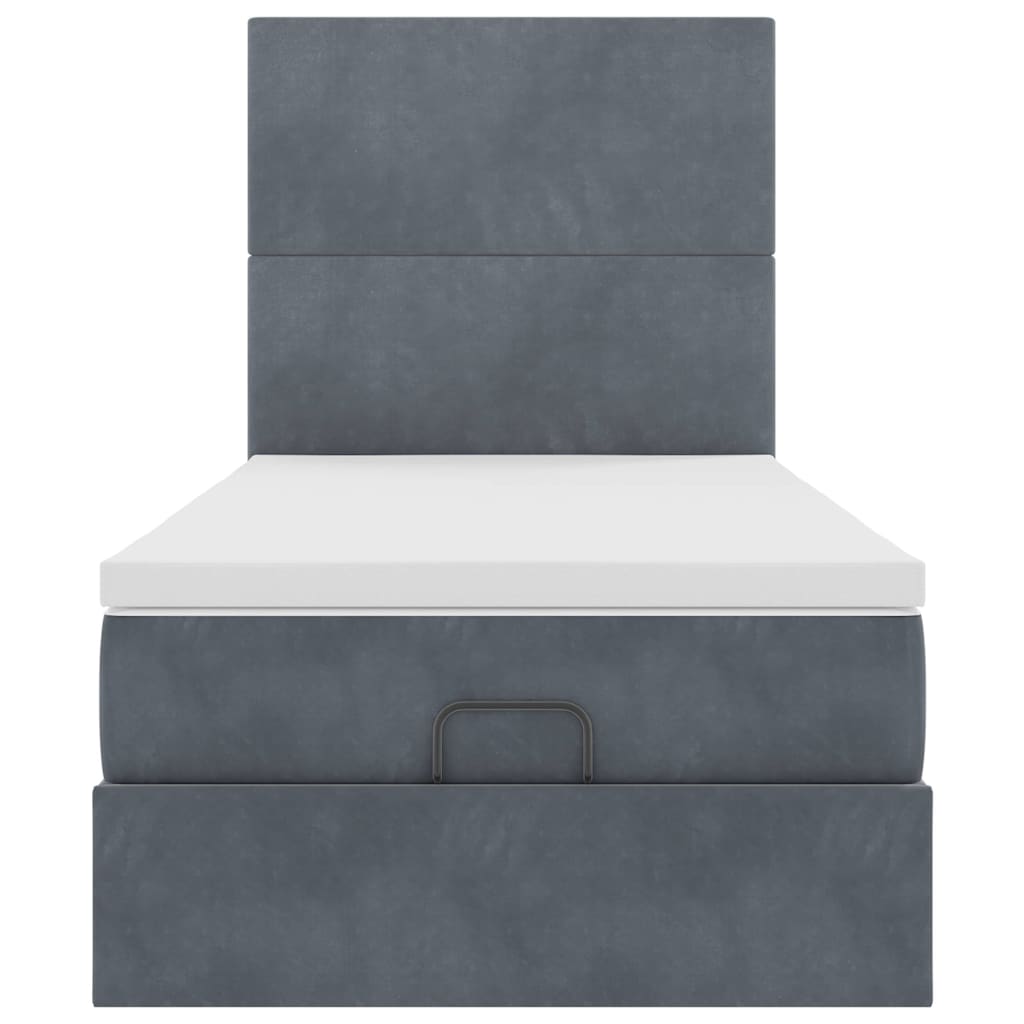 Cadre de lit ottoman et matelas gris foncé 90x200 cm velours - XIOS